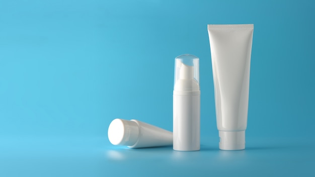 Set of cosmetic products on a color background. 