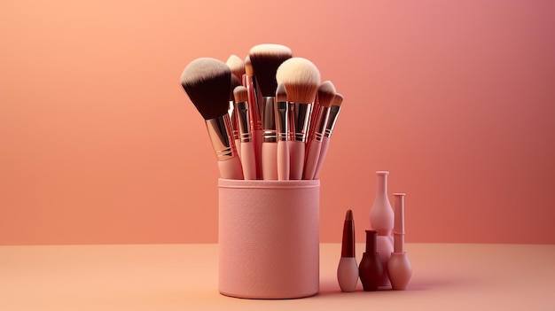 set of cosmetic products for makeup with natural brush makeup