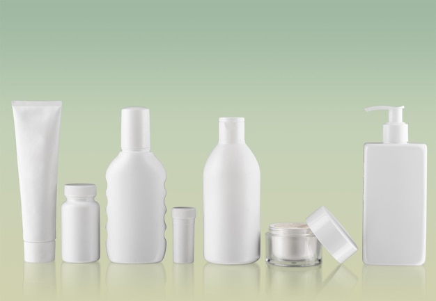 Photo set of cosmetic products in white containers