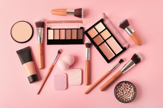 set of cosmetics for contouring makeup on color