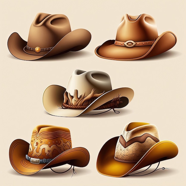 Set of cowboy hat illustration on white background for design AI