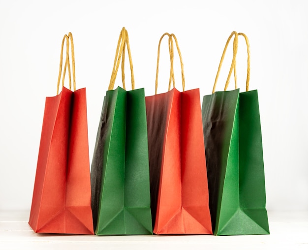 Set of craft paper shopping bags for Christmas