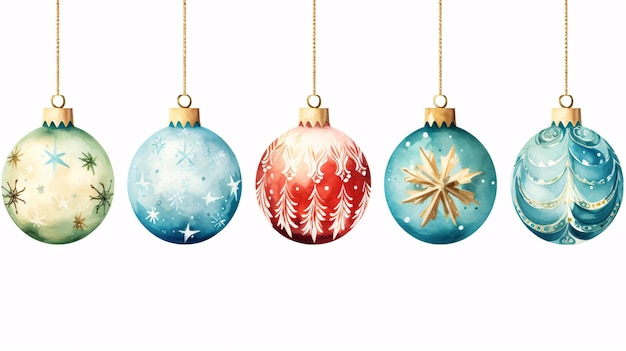 Set of creative Merry Christmas balls for Christmas tree decoration Watercolor collection