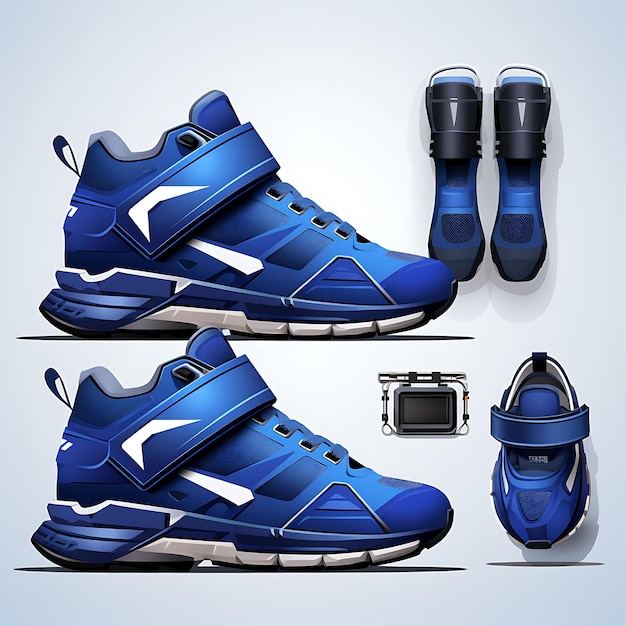 Photo set of crossfit shoes training item cross functional design tank gy 2d asset design clipart flat