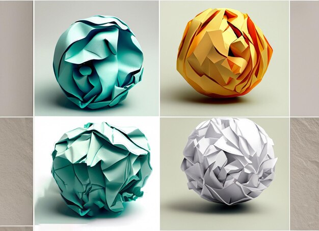 Set of crumpled paper balls cut out