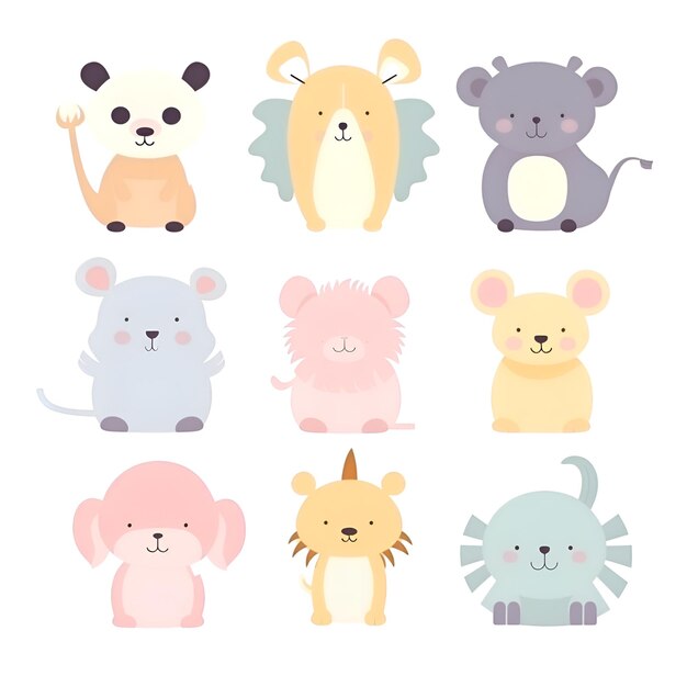 Set of cute animals in cartoon style Vector illustration on white background