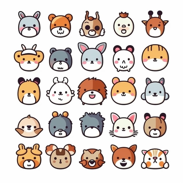 かわいい動物や猫のアイコンのセット生成 ai