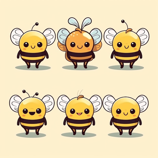 a set of cute bees with different expressions generative ai