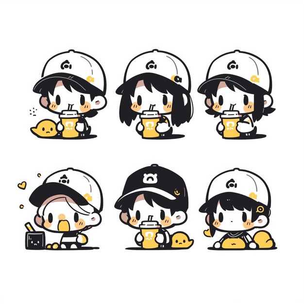 Photo set of cute cartoon rem in baseball cap