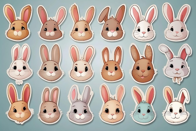 Set of cute cartoon white rabbits with different emotions