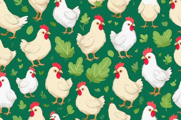 Photo set of cute chickens on green background