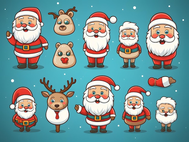 귀여운 크리스마스 및 새해 캐릭터 디자인의 세트 빨간색과 귀여운 스티커 크리스마스 세트 배너
