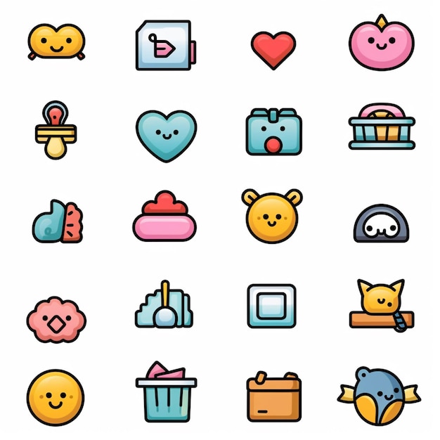 a set of cute and colorful icons with different faces generative ai