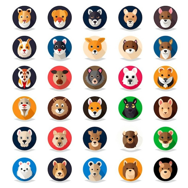 Set of cute dogs icons illustration in flat design style