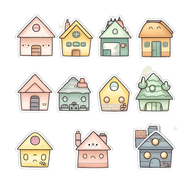 Photo set of cute hand drawn doodle houses vector illustration