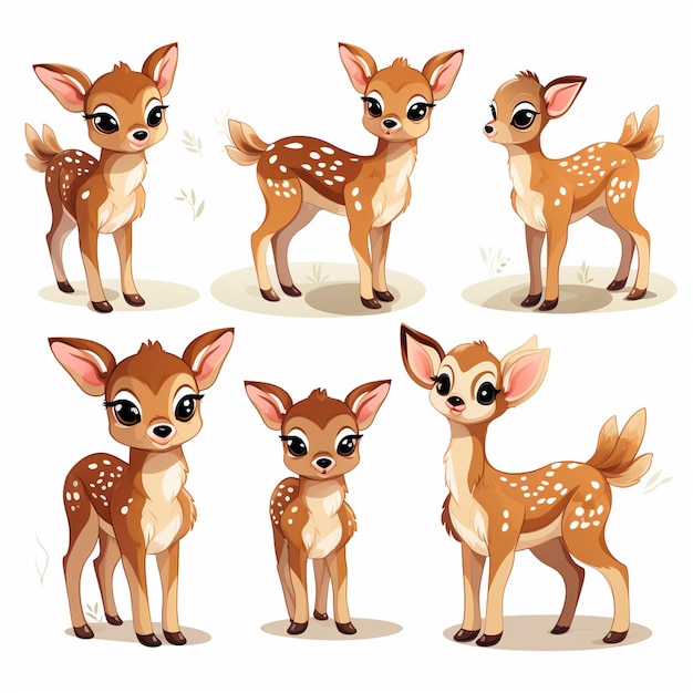 Photo set of cute little fawns vector illustration in cartoon style