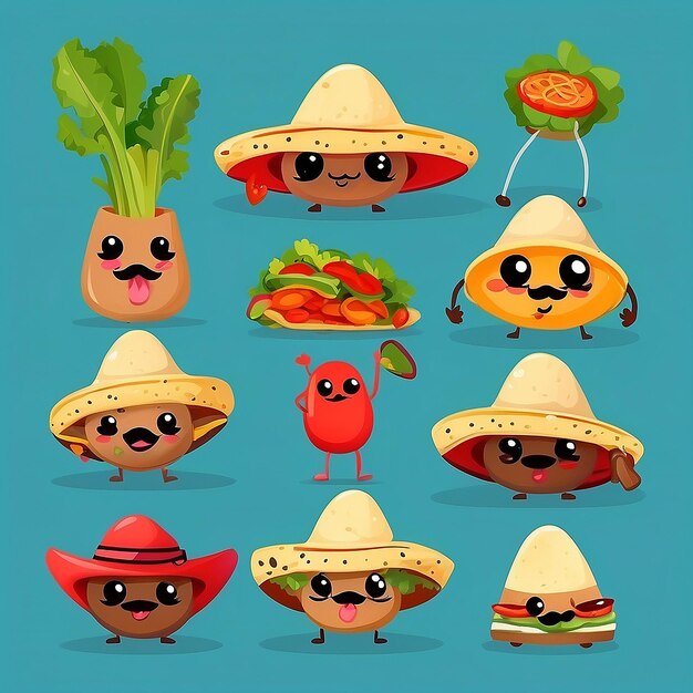 A Set Of Cute Taco Mascot Vector Icon Illustration Collections Of Taco Character Concept White Isolated