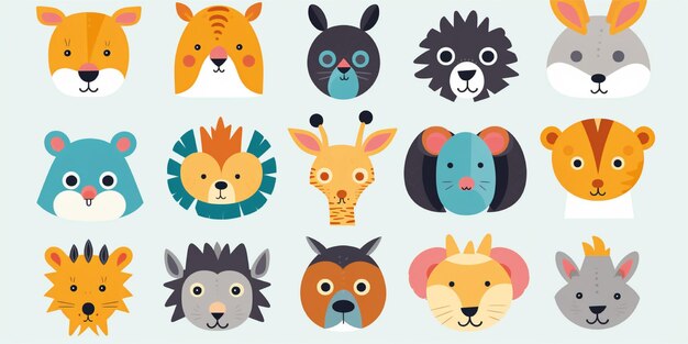 Photo set of cute weird animal cartoon illustration