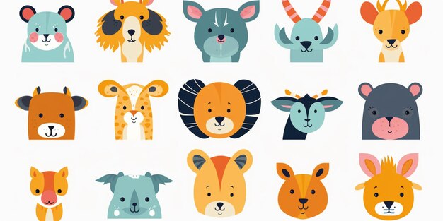 Photo set of cute weird animal cartoon illustration