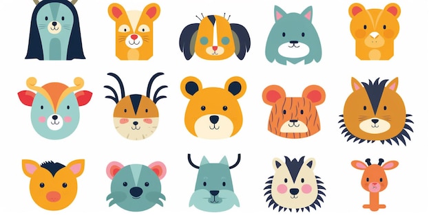 Photo set of cute weird animal cartoon illustration