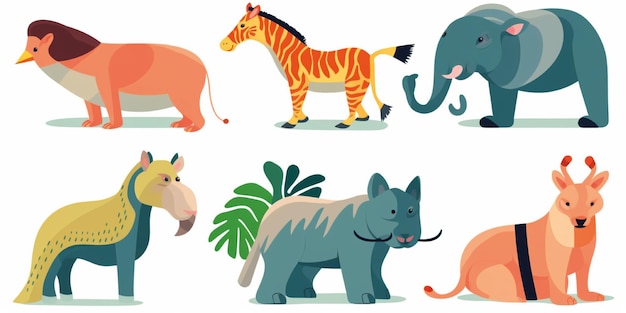 set of cute weird animal cartoon illustration