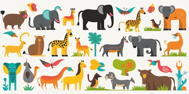 set of cute weird animal cartoon illustration