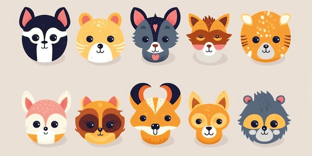 set of cute weird animal cartoon illustration