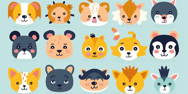 set of cute weird animal cartoon illustration