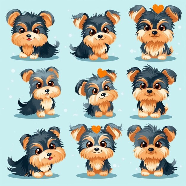 Photo a set of cute yorkshire terrier dogs with different expressions generative ai