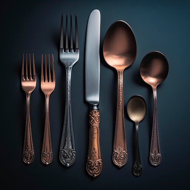 A set of cutlery including a knife, fork, and spoon.