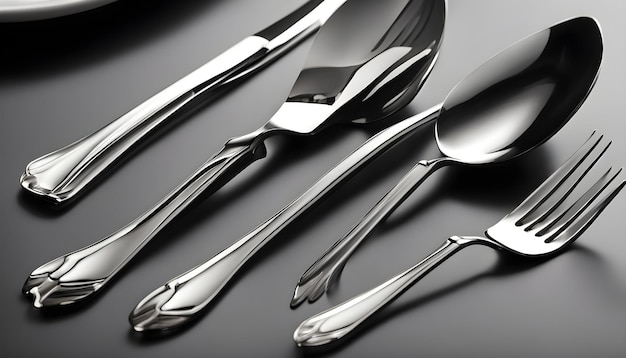 a set of cutlery and spoons with a silver spoon on the table