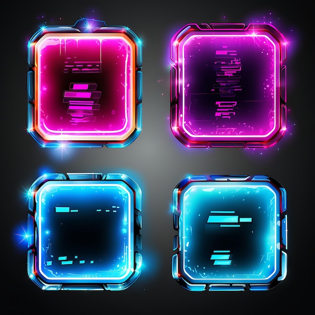 A Set of Cyberpunk Irregular Shape Digital Pixels Led Frame Neon Blue Items Design Creative Clipart