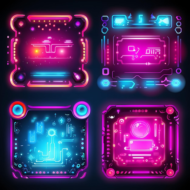 Набор Cyberpunk Neon Design Blade Shape Голографическая пленка Материал Иконы Рама Клипарт Футболка 4K
