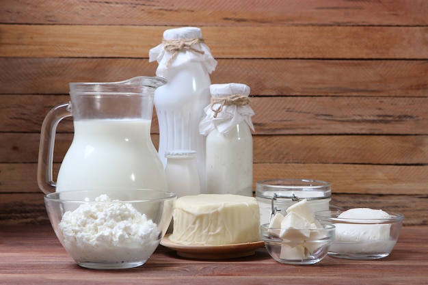 Photo set of dairy products on the table