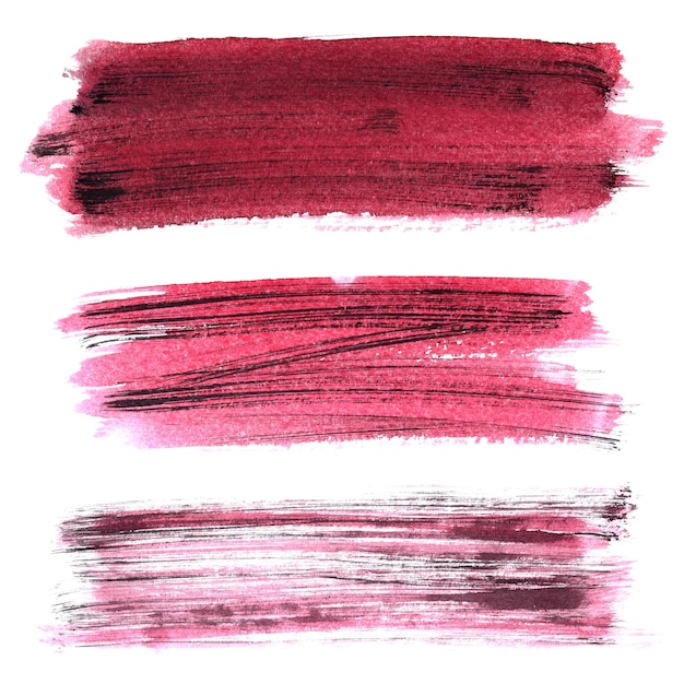 set of dark red grunge brush strokes isolated on the white background. elements for your design