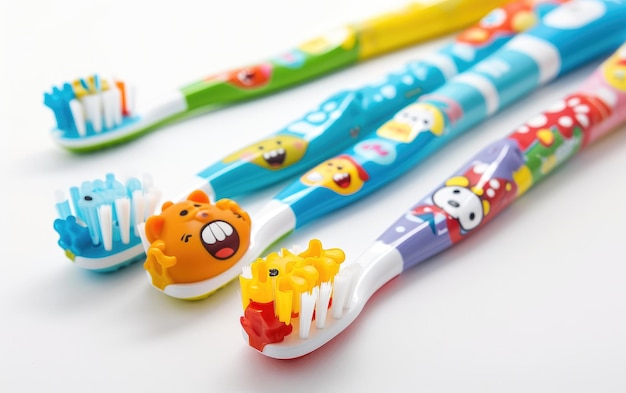 Photo set de cepillos de dientes para ninos con personajes de dibujos animados y suavidad incorporada