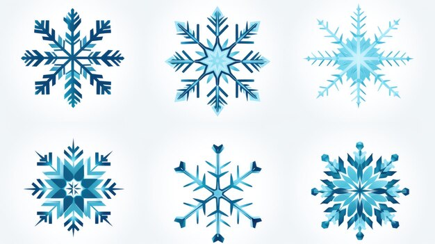 Photo set of decorative elements blue new year snowflakes decorating the winter holidays christmas icon