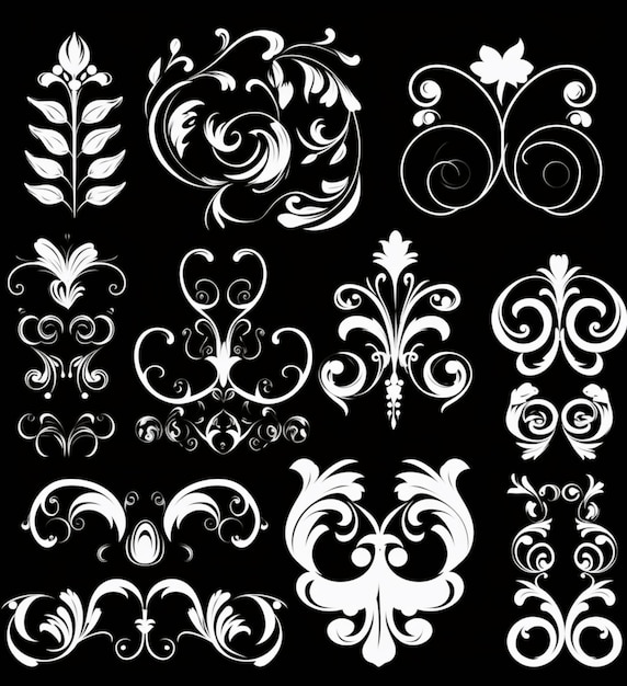 Photo a set of decorative elements for design on a black background generative ai