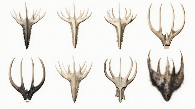 Photo set of deer horn in white background