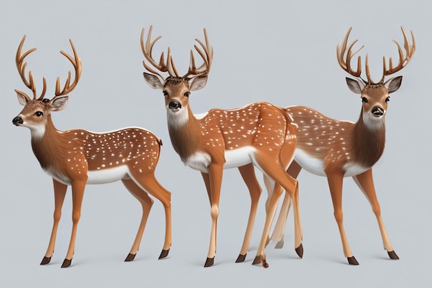 Set of deer isolated on transparent background Generative AI