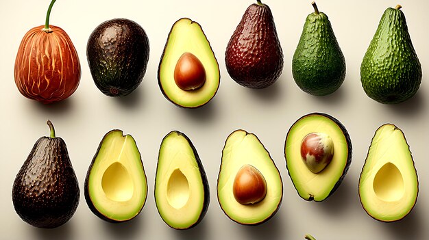 Set of delicious avocado fruits cut out