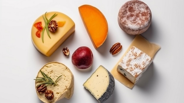 Set of delicious cheese on white background