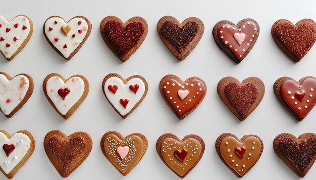 Set of delicious heartshaped cookies for Valentines Day on white background