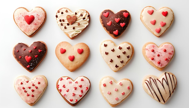 Set of delicious heartshaped cookies for Valentines Day on white background