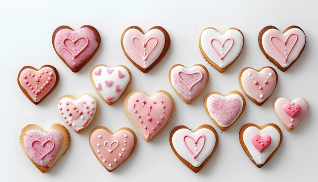 Set of delicious heartshaped cookies for Valentines Day on white background