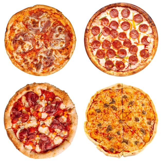 Foto set di pizza deliziosa isolata su bianco