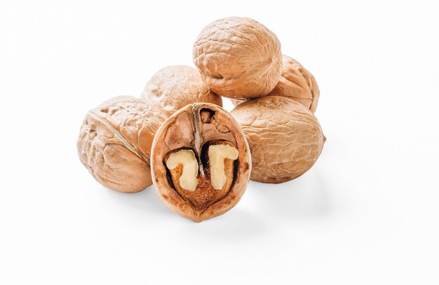 Set of delicious walnuts isolated on white background