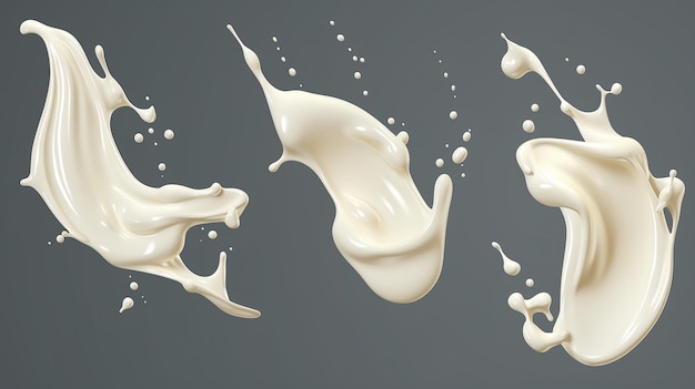 Set of diary cream or milk splashes 3d illustration