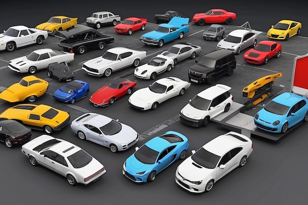 다양한 3D 현실적인 자동차 세트 도시 교통 개념