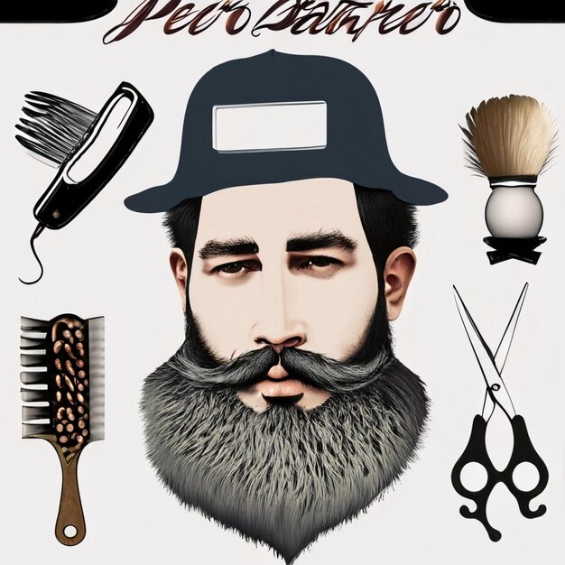 Photo set of different barber shop tools barber shop and hairdresser tools silhouette